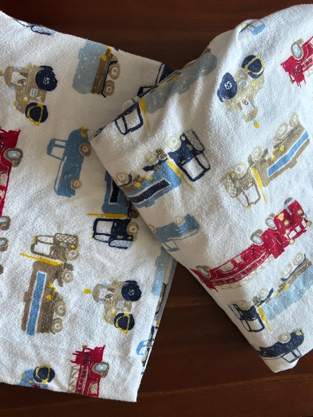 Cozy Twin Flannel Sheet Set - Kids Construction Trucks & Fire Engines Bedding -